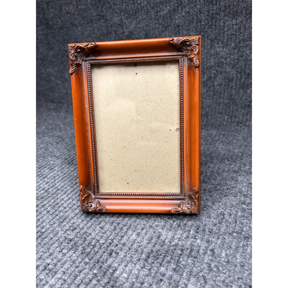 Vintage Ornate Brown Picture Frame 4x6 Tabletop Wall Mount Scroll Detail